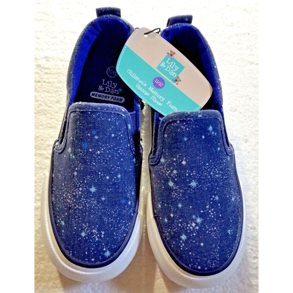 Kid's Sneakers Galaxy Stars Design Memory Foam Canvas Slip-On New US Size 11/12